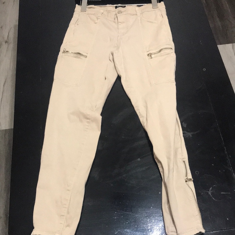 Skinny Women's Jeans in Light Beige with Zip Details
